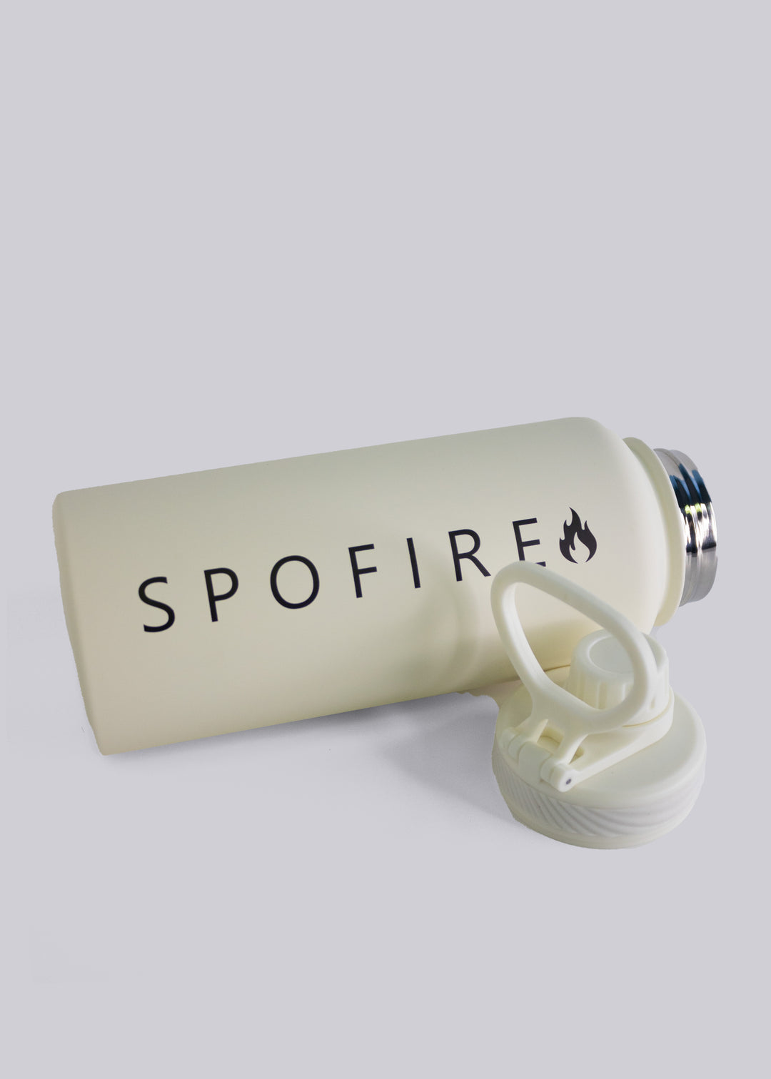 Spofire off-white water bottle - close up shot