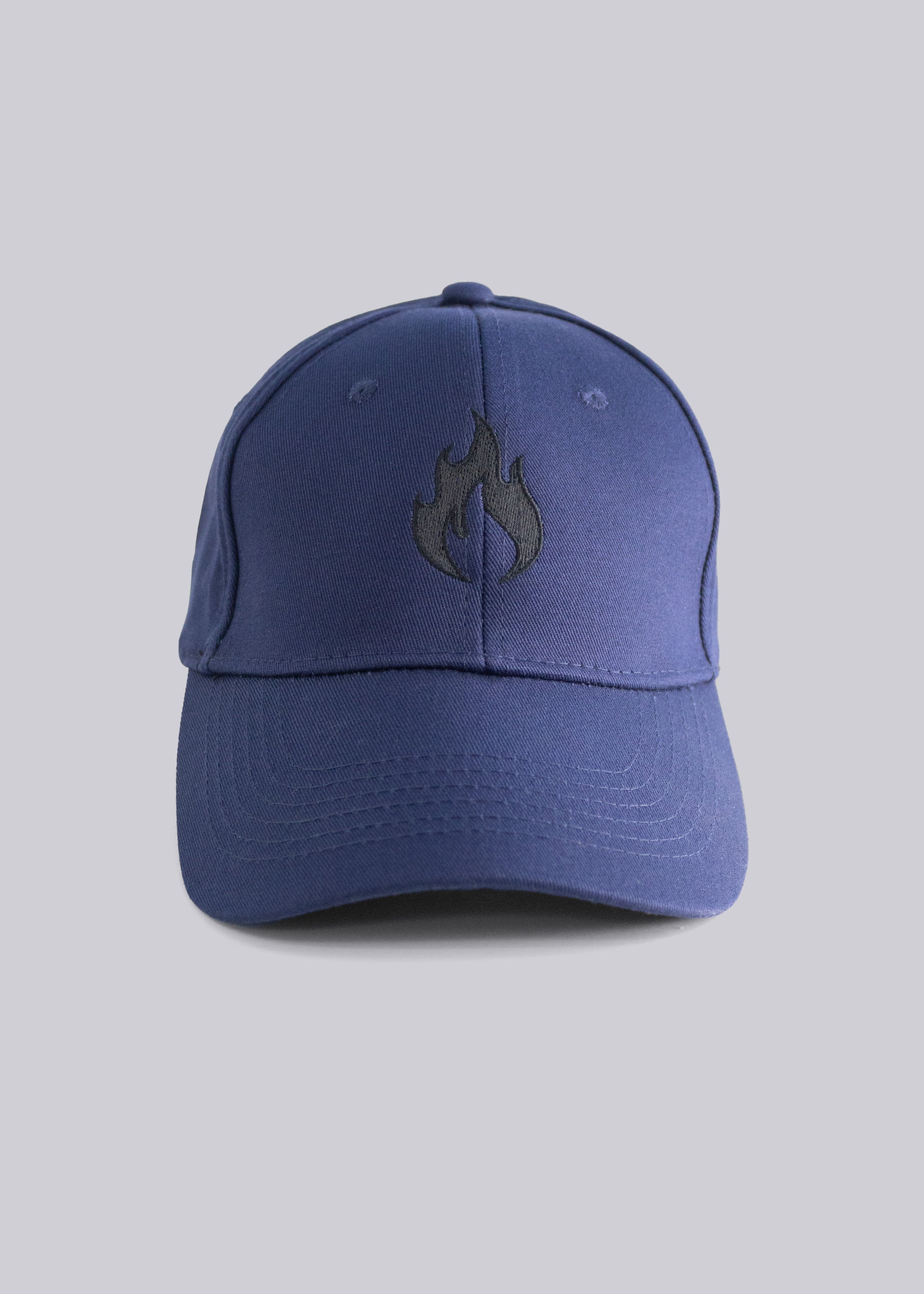 Blue cap with a black Spofire logo on a light gray background