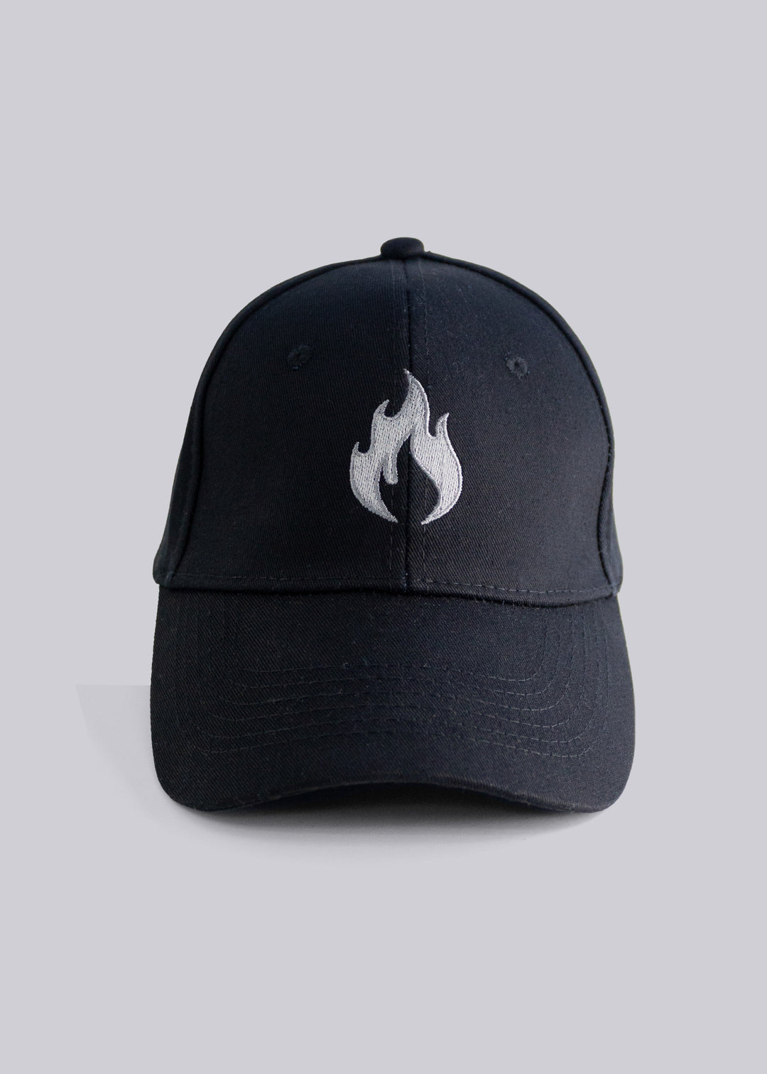Black cap with a whit Spofire logo on a light gray background